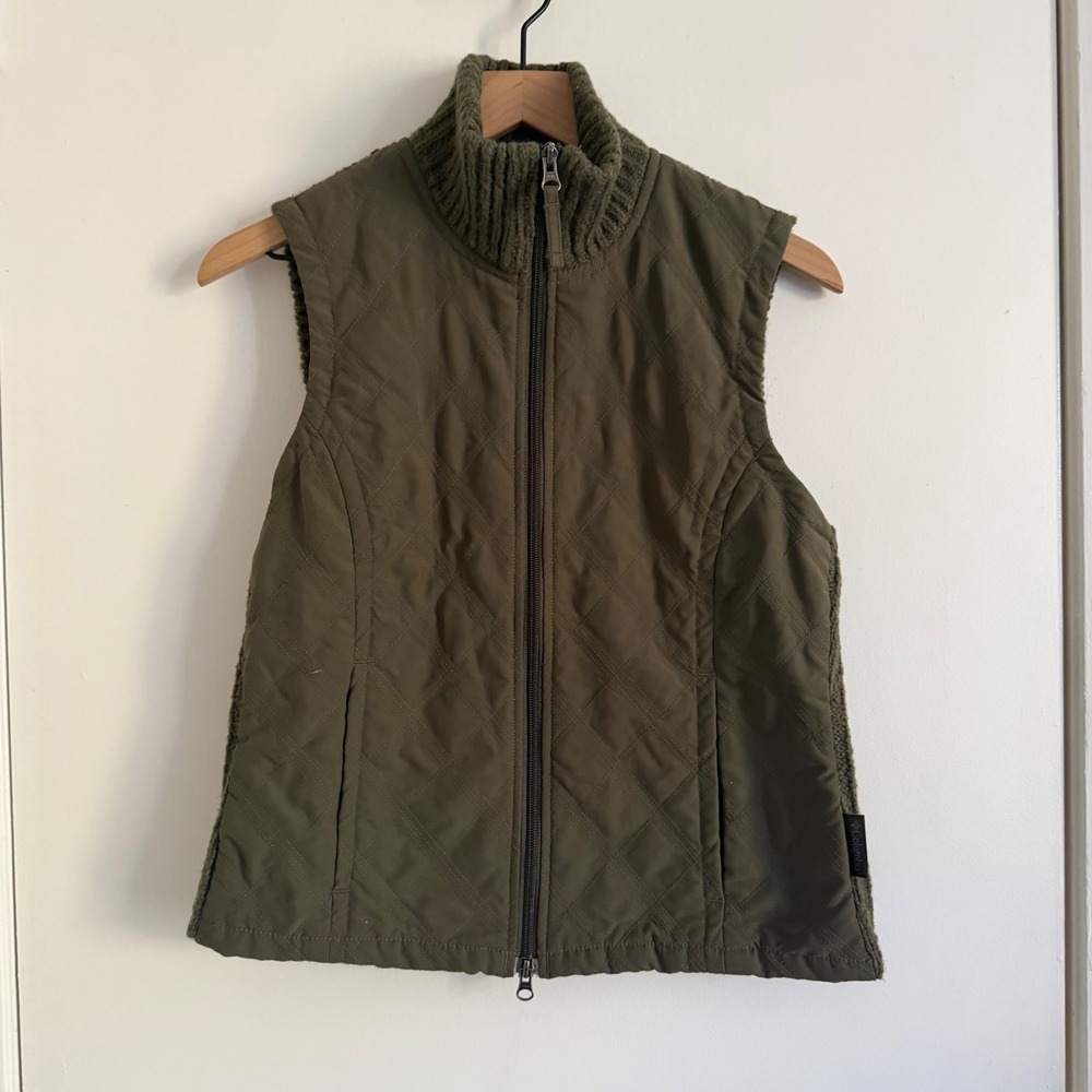 Columbia Quilted Knit Back Vest Olive Green Full Zip Outdoor Fall Gorpcore